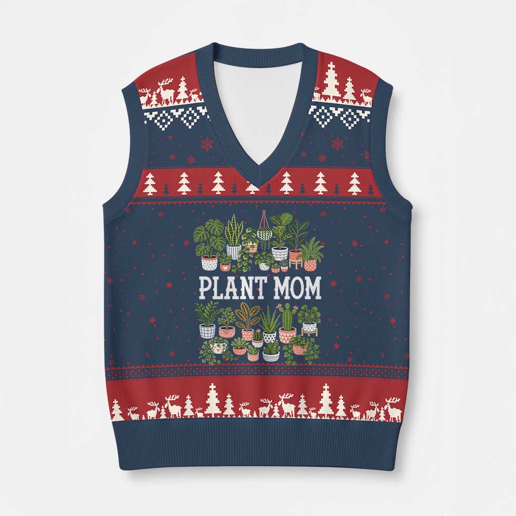 Plant Mom V-Neck Knit Sweater Vest Funny Plant Lady Mama Floral Garden