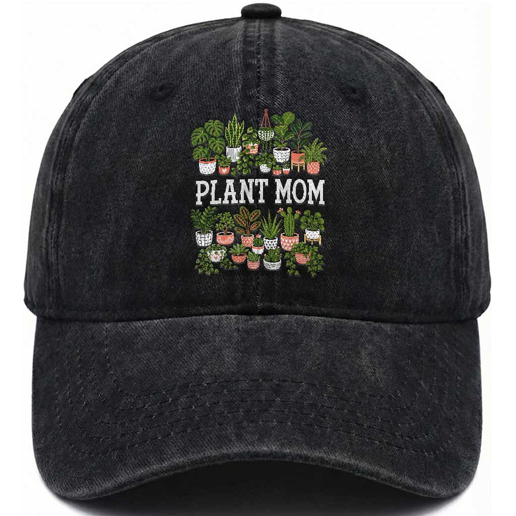 Plant Mom Washed Cotton Baseball Cap Funny Plant Lady Mama Floral Garden