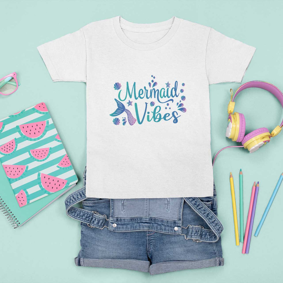 Mermaid Vibes T Shirt For Kid Cute Mermaid Tail Beach - Wonder Print Shop