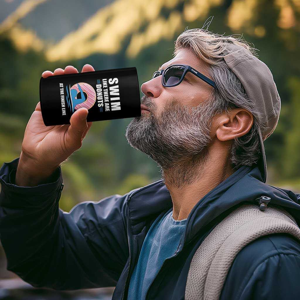 Swimming Lover 4 in 1 Can Cooler Tumbler Swim Like There Are Donuts At The Finish Line - Wonder Print Shop