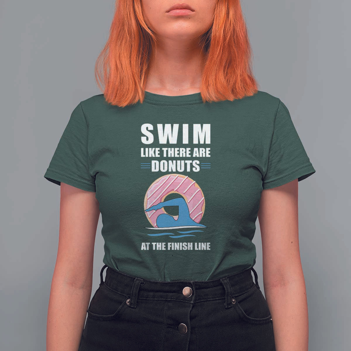 Swimming Lover T Shirt For Women Swim Like There Are Donuts At The Finish Line - Wonder Print Shop