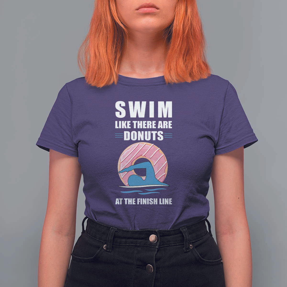 Swimming Lover T Shirt For Women Swim Like There Are Donuts At The Finish Line - Wonder Print Shop