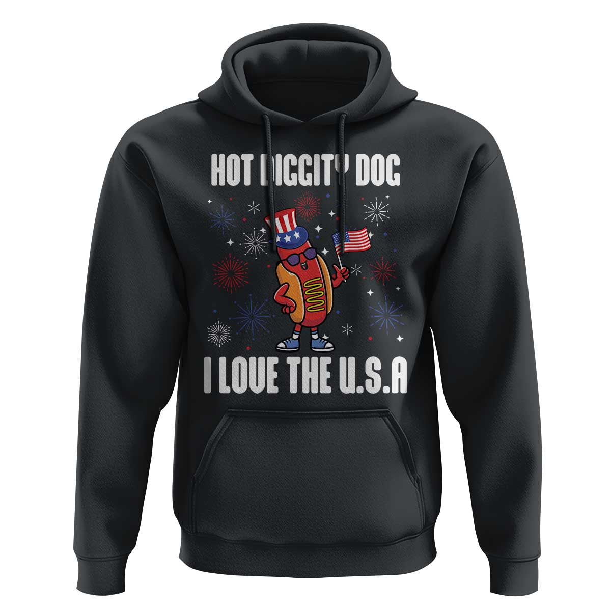 Funny Fourth Of July Hoodie Hot Diggity Dog I Love USA - Wonder Print Shop