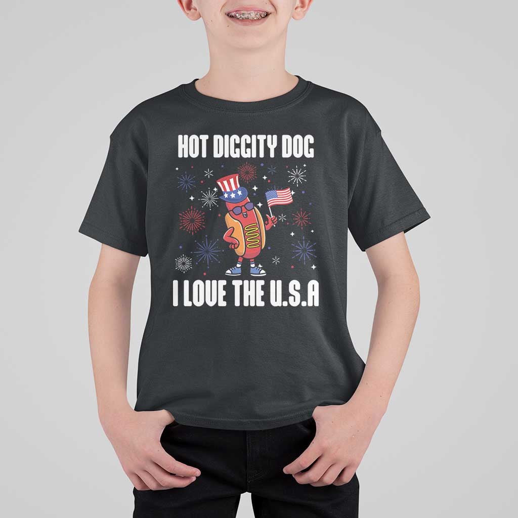 Funny Fourth Of July T Shirt For Kid Hot Diggity Dog I Love USA - Wonder Print Shop
