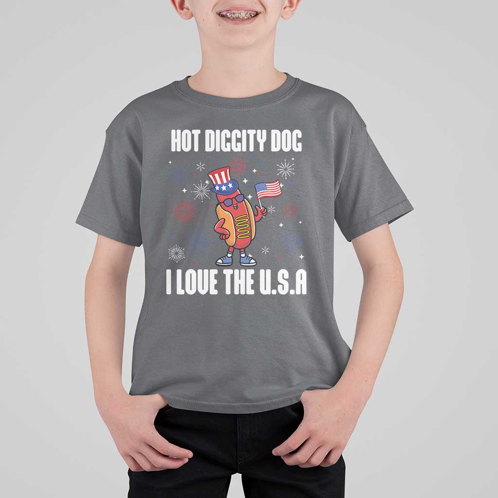 Funny Fourth Of July T Shirt For Kid Hot Diggity Dog I Love USA - Wonder Print Shop