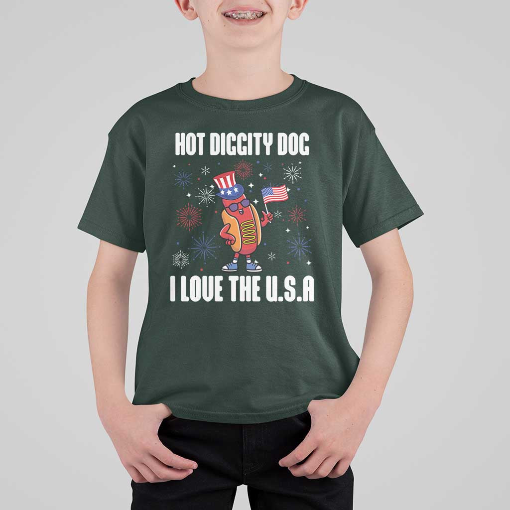 Funny Fourth Of July T Shirt For Kid Hot Diggity Dog I Love USA - Wonder Print Shop