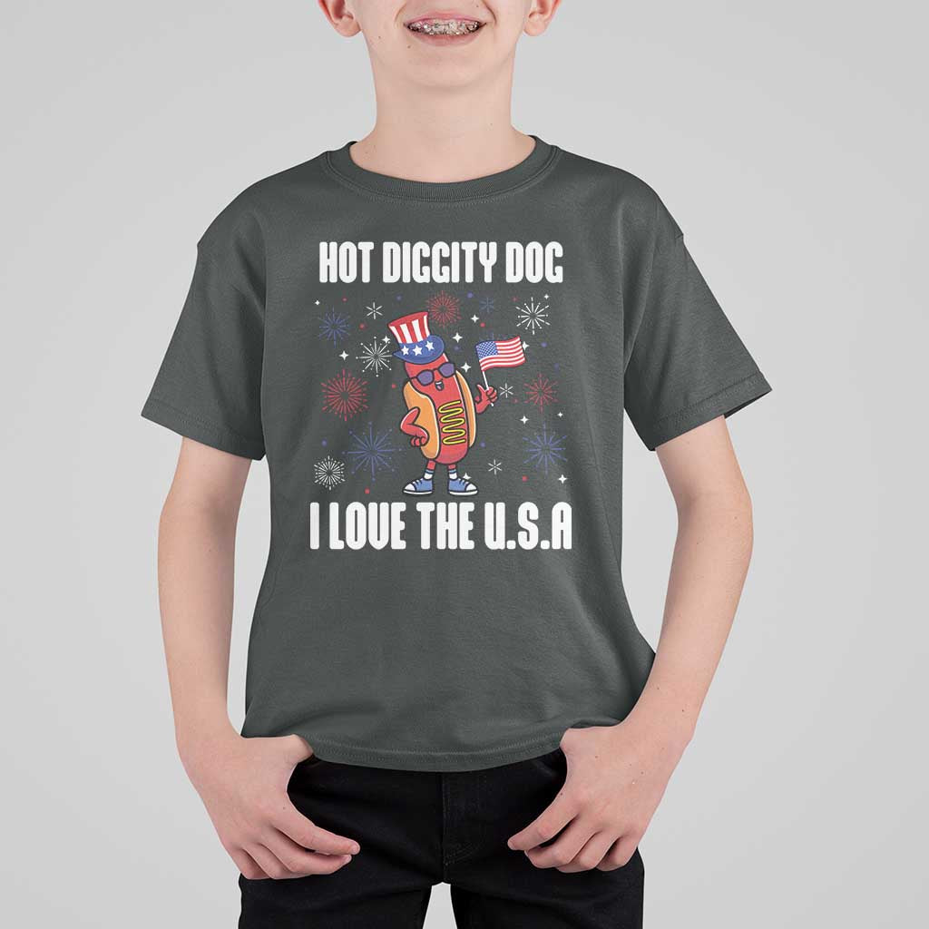 Funny Fourth Of July T Shirt For Kid Hot Diggity Dog I Love USA - Wonder Print Shop