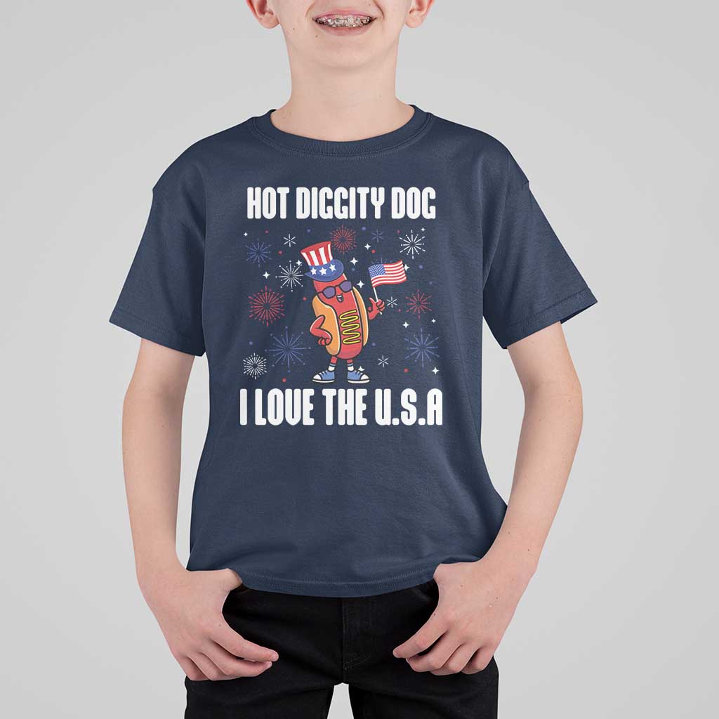 Funny Fourth Of July T Shirt For Kid Hot Diggity Dog I Love USA - Wonder Print Shop
