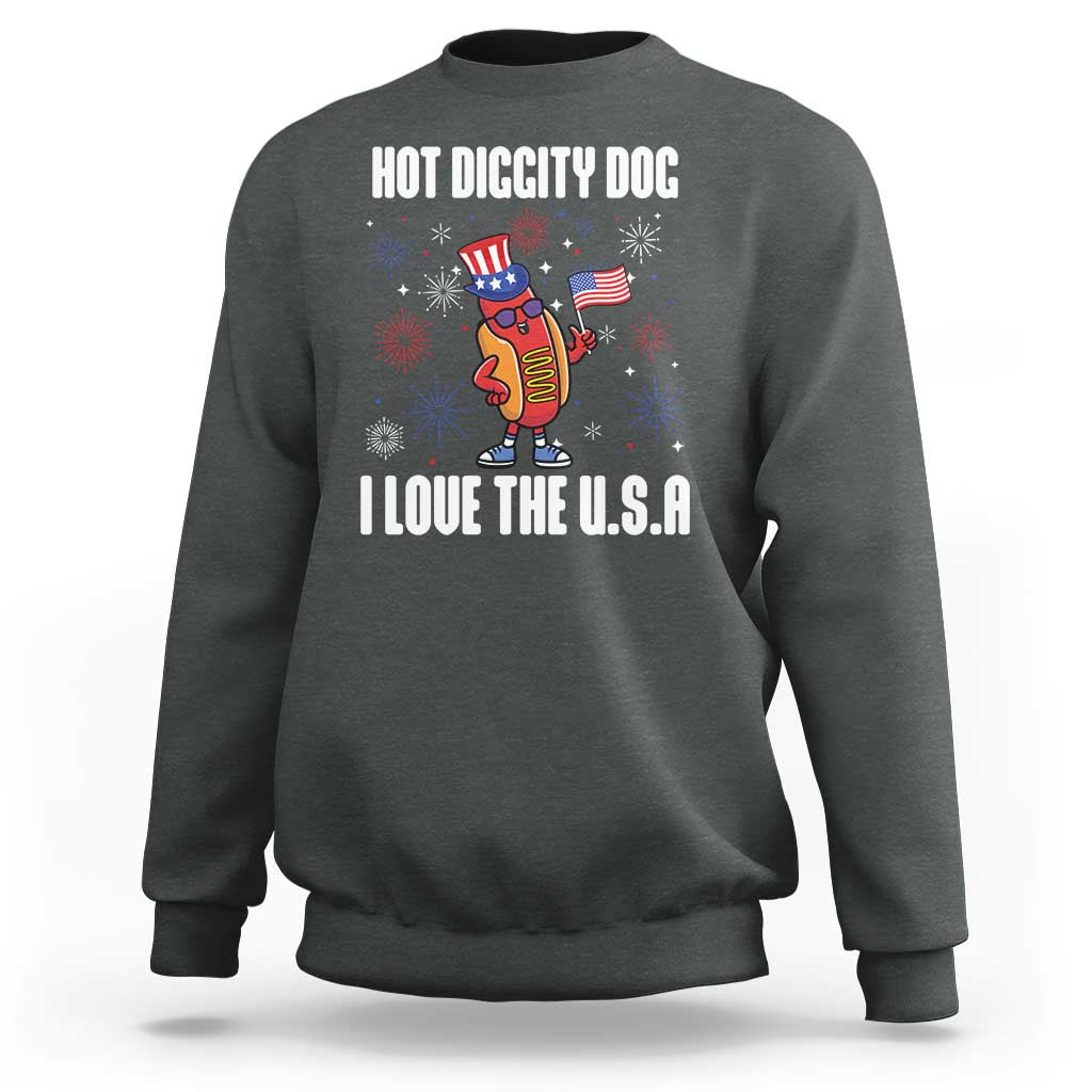 Funny Fourth Of July Sweatshirt Hot Diggity Dog I Love USA - Wonder Print Shop
