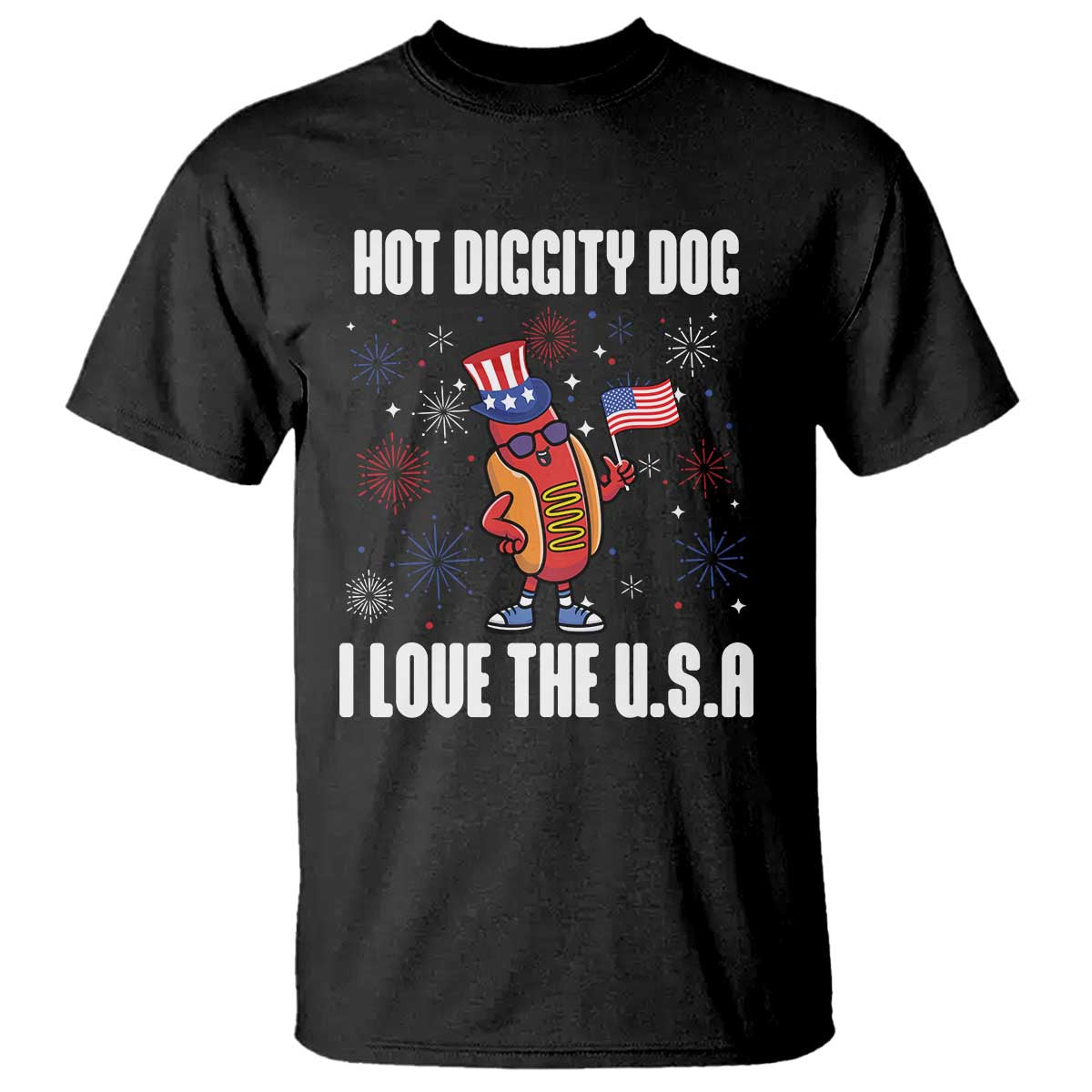 Funny Fourth Of July T Shirt Hot Diggity Dog I Love USA - Wonder Print Shop
