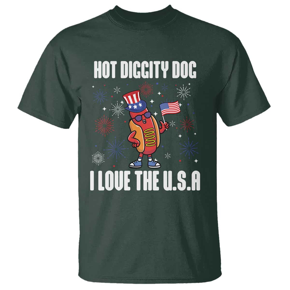 Funny Fourth Of July T Shirt Hot Diggity Dog I Love USA - Wonder Print Shop