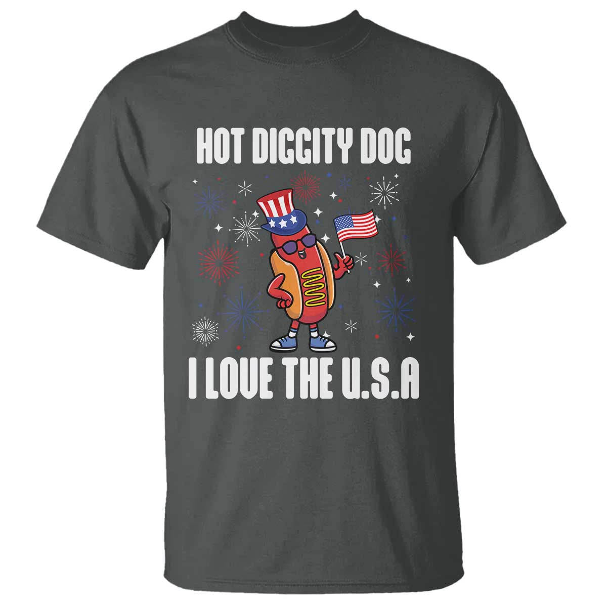Funny Fourth Of July T Shirt Hot Diggity Dog I Love USA - Wonder Print Shop