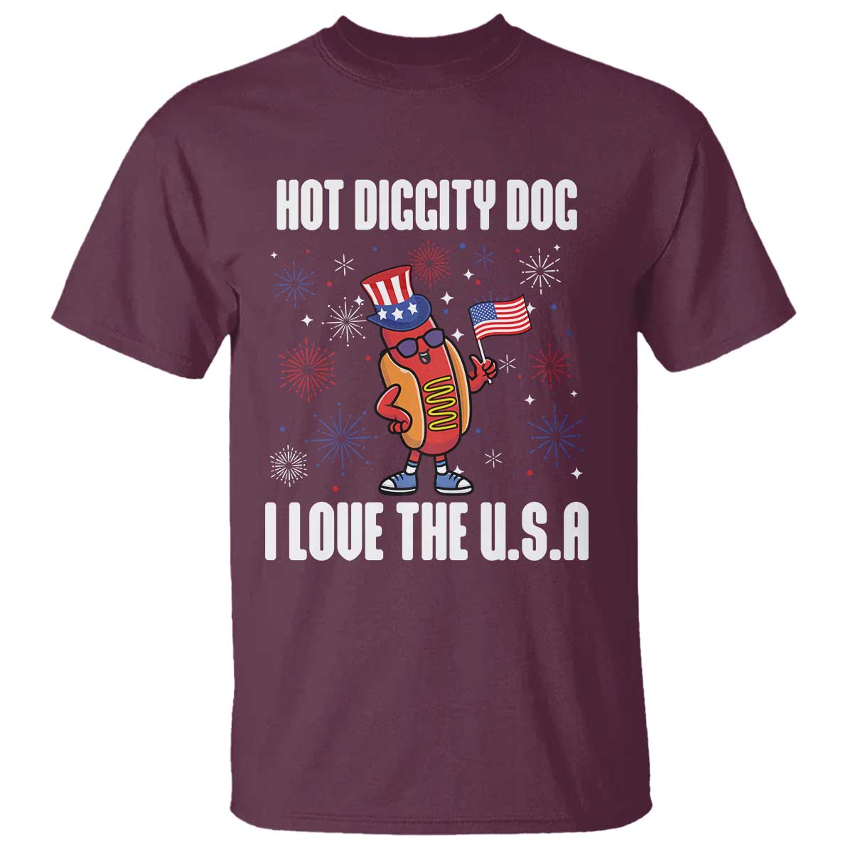 Funny Fourth Of July T Shirt Hot Diggity Dog I Love USA - Wonder Print Shop