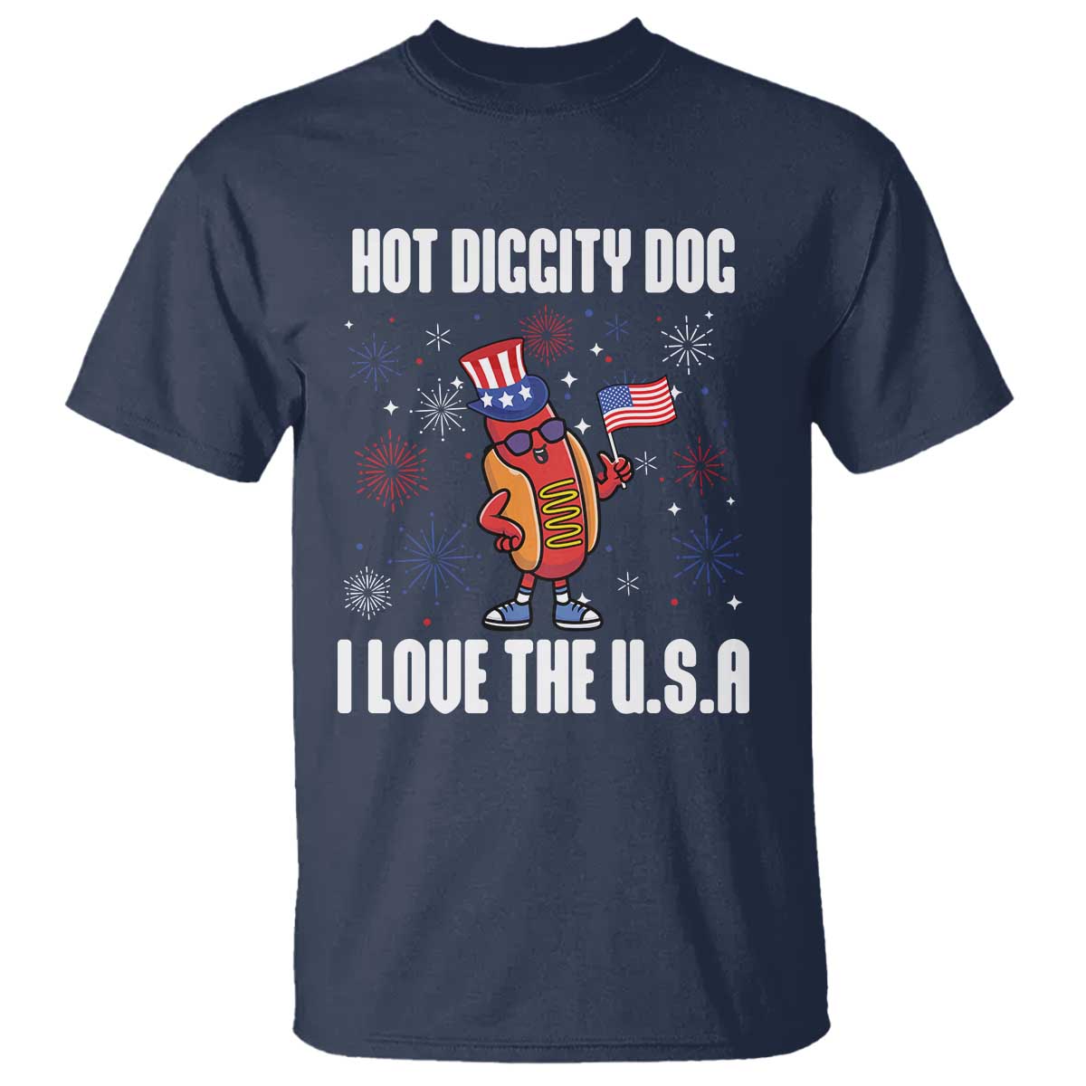 Funny Fourth Of July T Shirt Hot Diggity Dog I Love USA - Wonder Print Shop