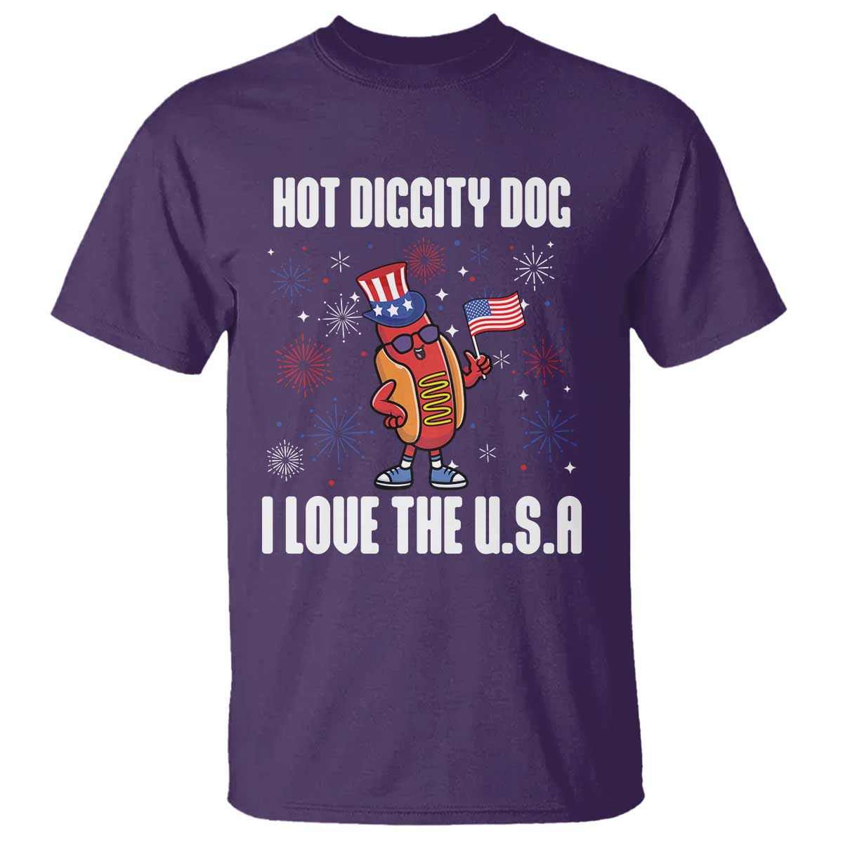 Funny Fourth Of July T Shirt Hot Diggity Dog I Love USA - Wonder Print Shop