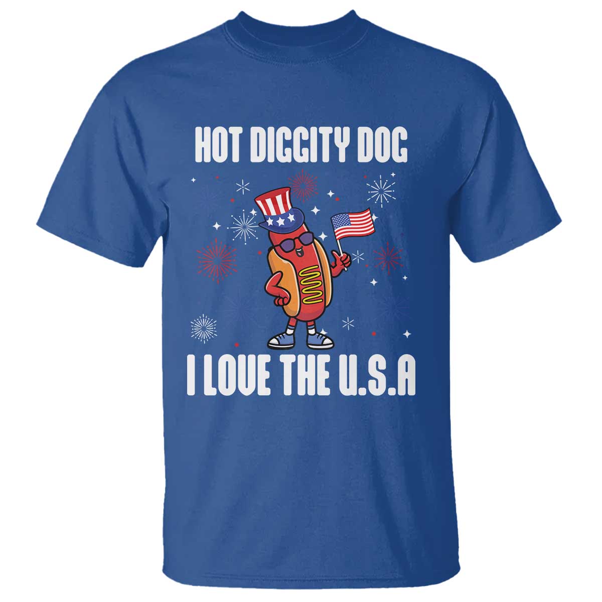 Funny Fourth Of July T Shirt Hot Diggity Dog I Love USA - Wonder Print Shop
