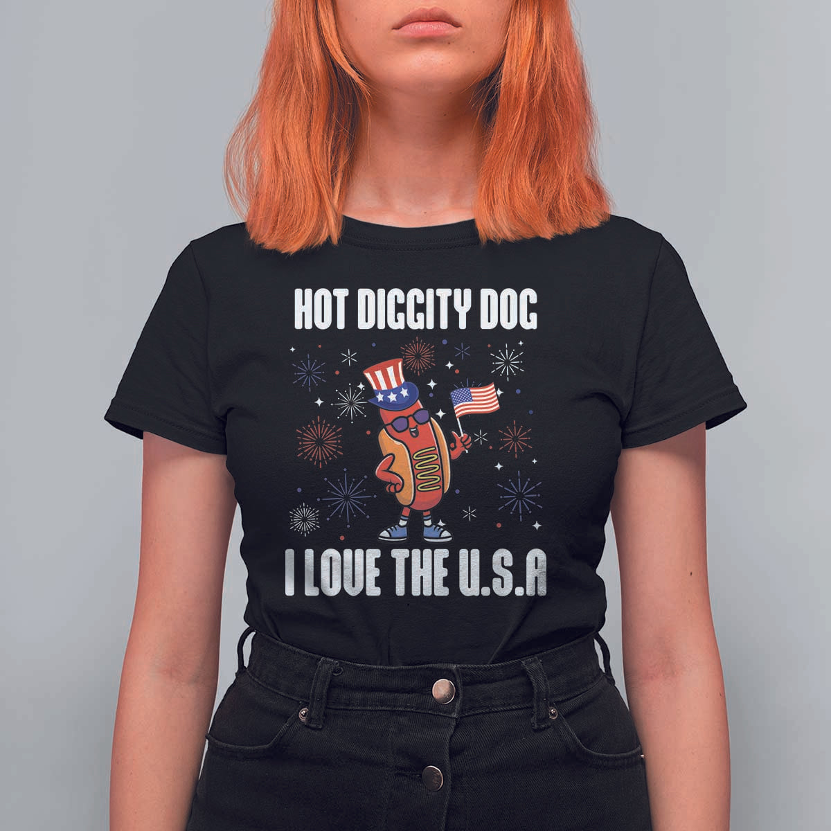 Funny Fourth Of July T Shirt For Women Hot Diggity Dog I Love USA - Wonder Print Shop