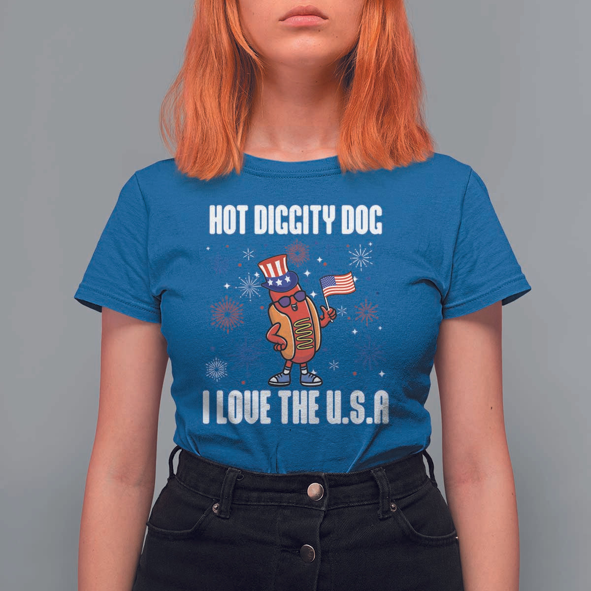 Funny Fourth Of July T Shirt For Women Hot Diggity Dog I Love USA - Wonder Print Shop