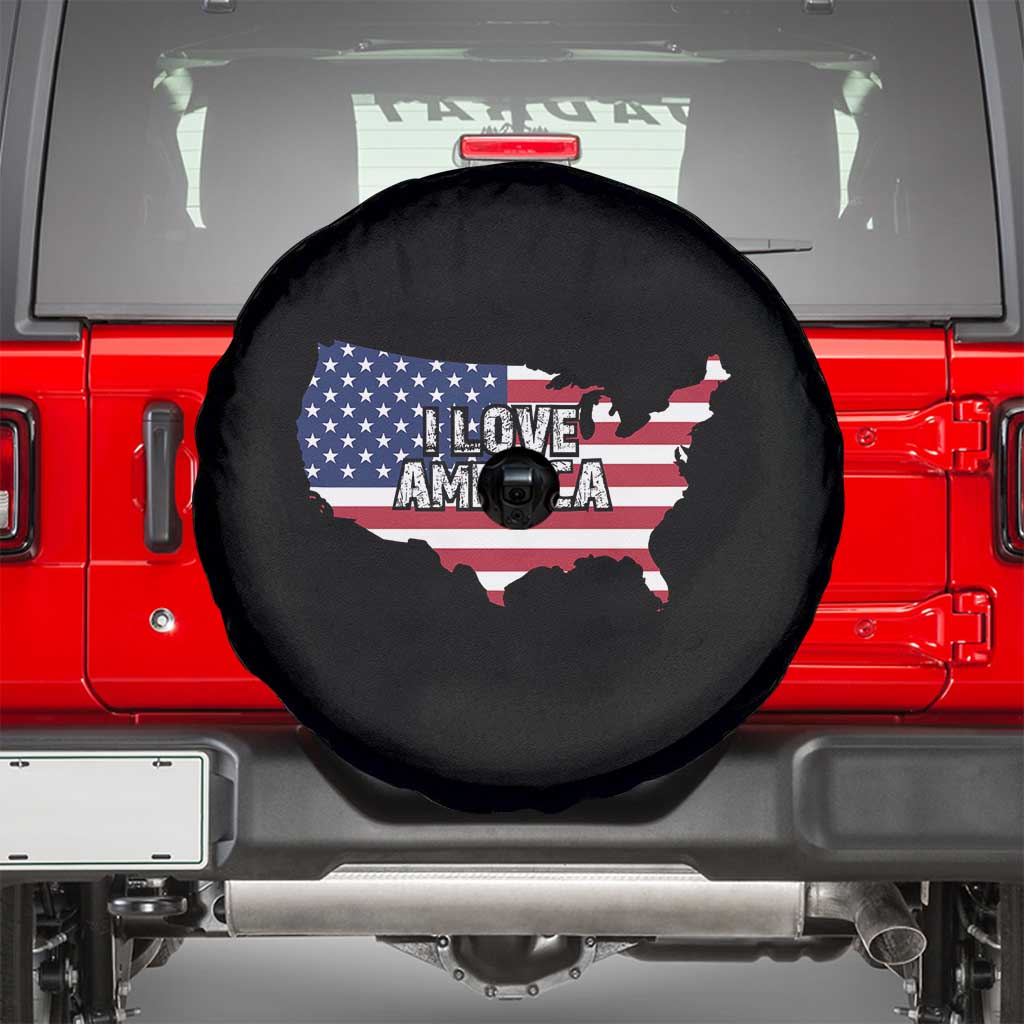 Fourth Of July Spare Tire Cover I Love America USA Flag Map