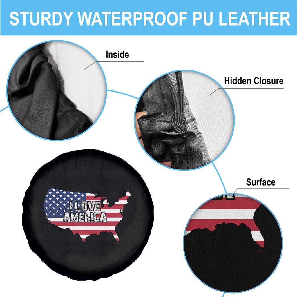 Fourth Of July Spare Tire Cover I Love America USA Flag Map