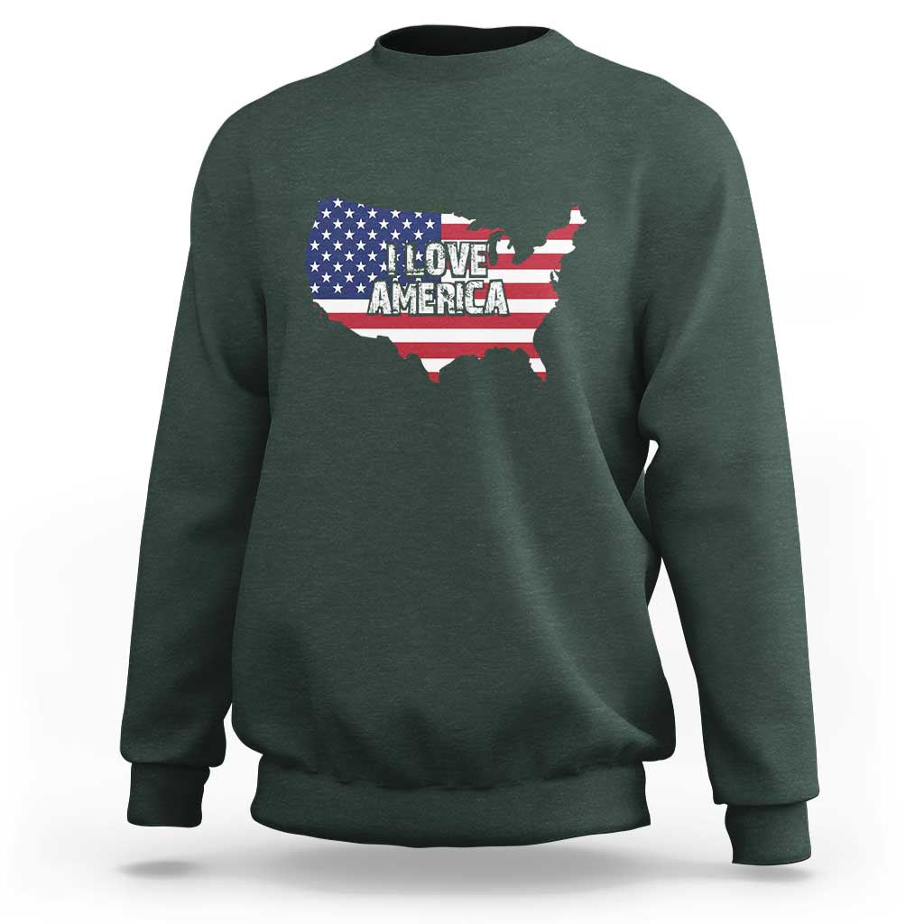 Fourth Of July Sweatshirt I Love America USA Flag Map - Wonder Print Shop