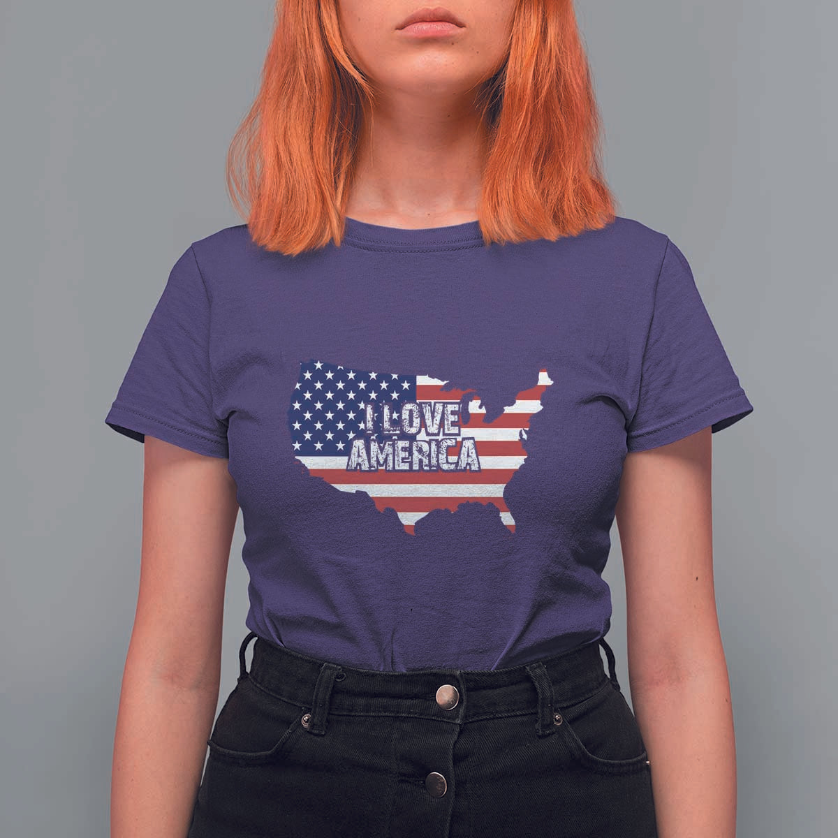Fourth Of July T Shirt For Women I Love America USA Flag Map - Wonder Print Shop