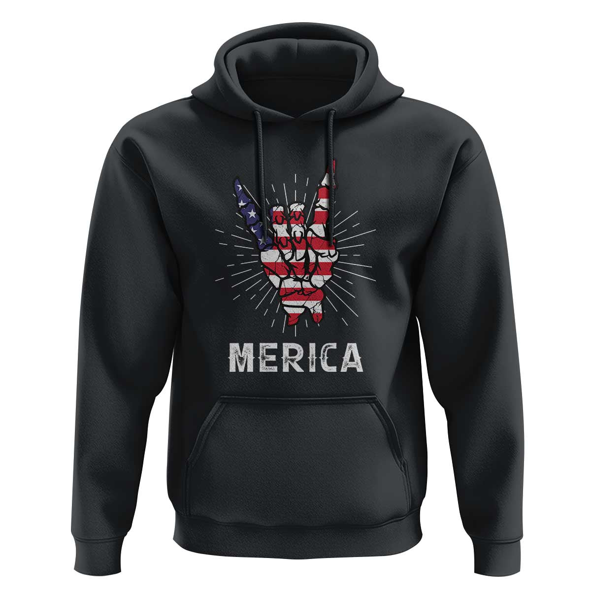 Rockin 4th Of July Hoodie Skeleton Hand American Flag Patriotic Day - Wonder Print Shop