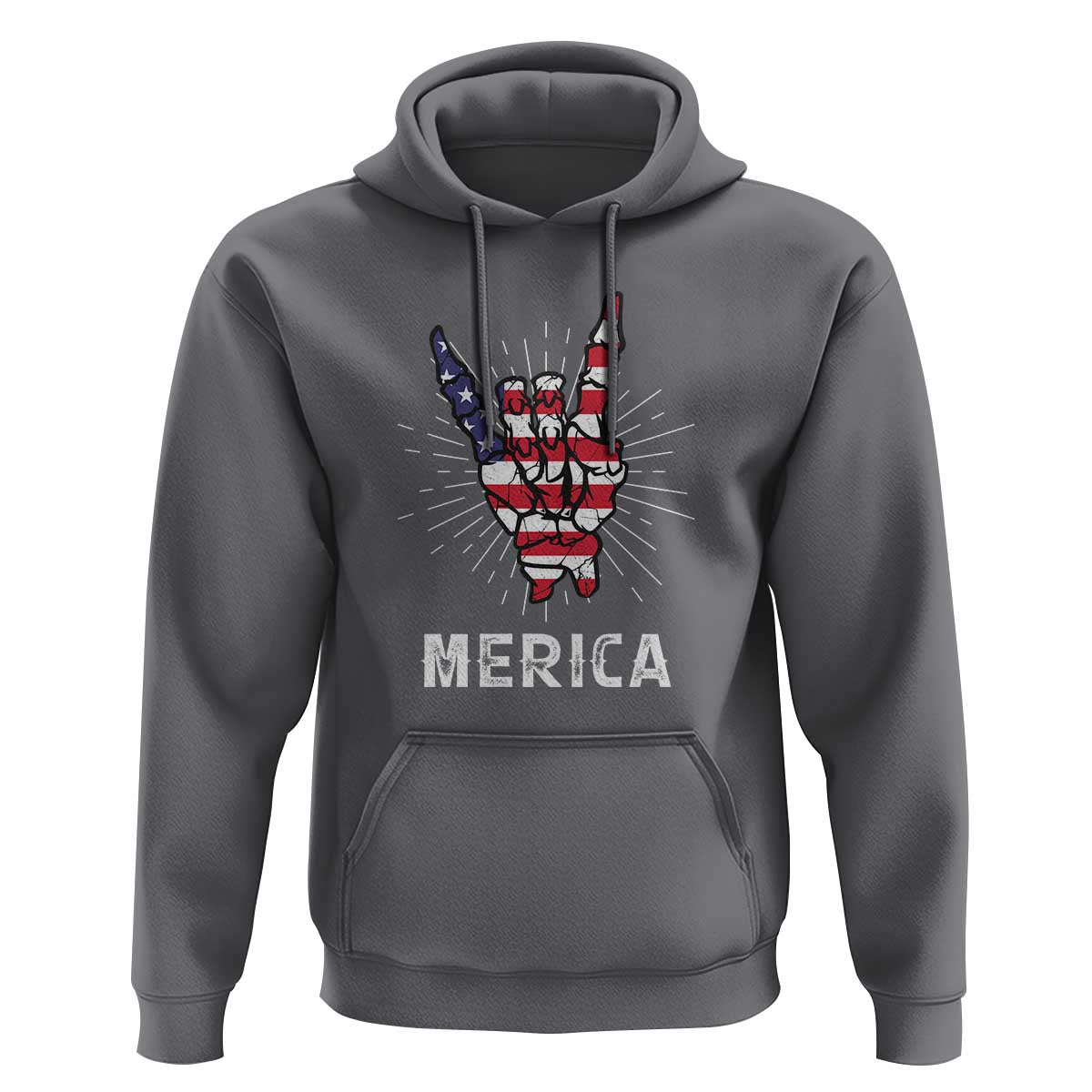 Rockin 4th Of July Hoodie Skeleton Hand American Flag Patriotic Day - Wonder Print Shop