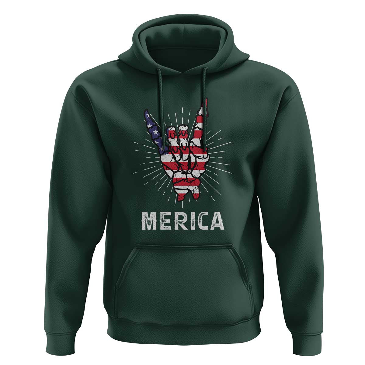 Rockin 4th Of July Hoodie Skeleton Hand American Flag Patriotic Day - Wonder Print Shop