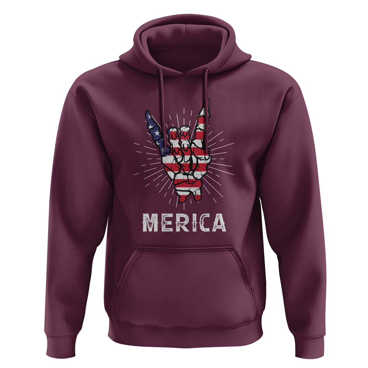 Rockin 4th Of July Hoodie Skeleton Hand American Flag Patriotic Day - Wonder Print Shop