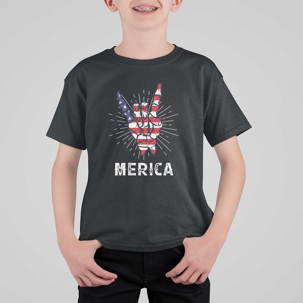 Rockin 4th Of July T Shirt For Kid Skeleton Hand American Flag Patriotic Day - Wonder Print Shop