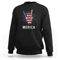 Rockin 4th Of July Sweatshirt Skeleton Hand American Flag Patriotic Day - Wonder Print Shop