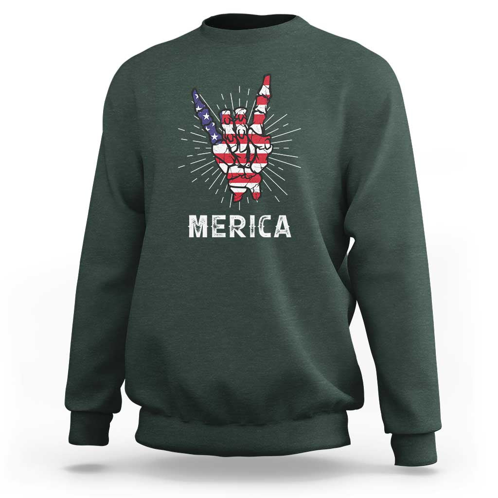 Rockin 4th Of July Sweatshirt Skeleton Hand American Flag Patriotic Day - Wonder Print Shop