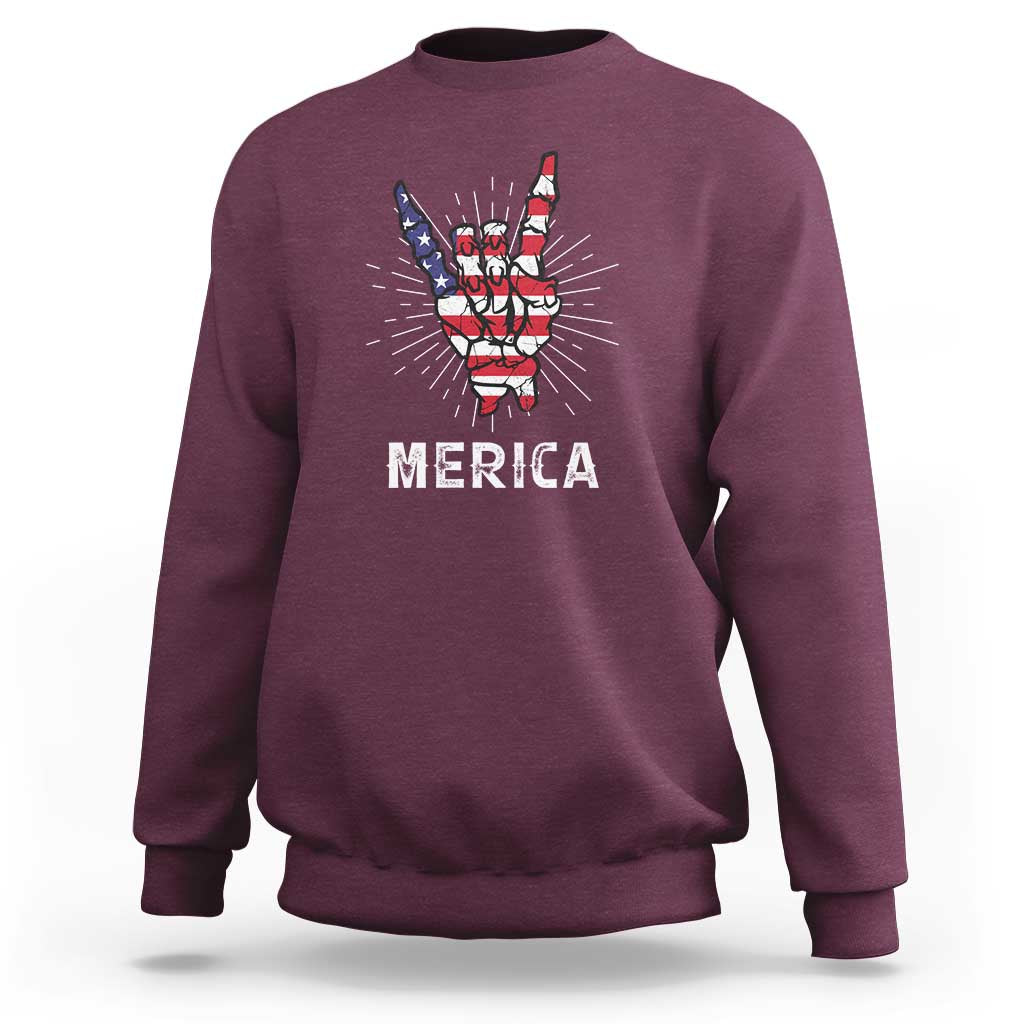 Rockin 4th Of July Sweatshirt Skeleton Hand American Flag Patriotic Day - Wonder Print Shop
