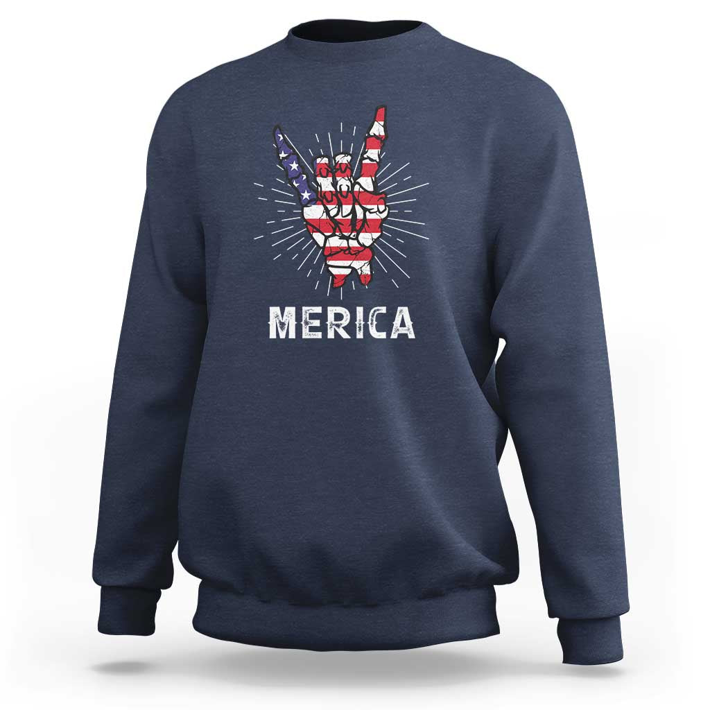 Rockin 4th Of July Sweatshirt Skeleton Hand American Flag Patriotic Day - Wonder Print Shop