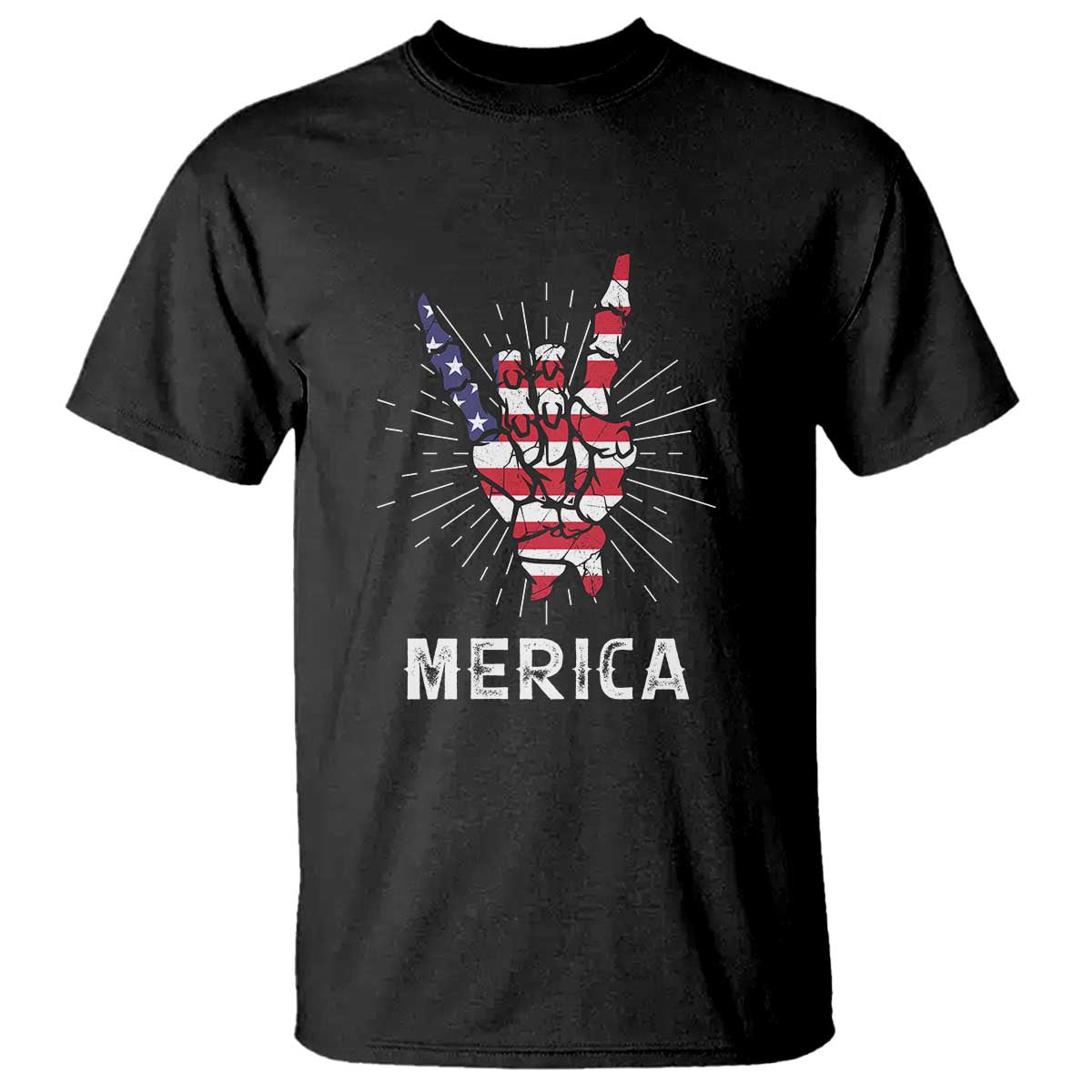 Rockin 4th Of July T Shirt Skeleton Hand American Flag Patriotic Day - Wonder Print Shop