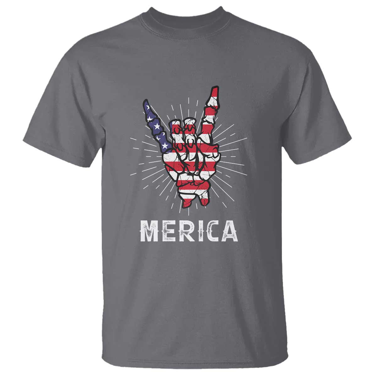 Rockin 4th Of July T Shirt Skeleton Hand American Flag Patriotic Day - Wonder Print Shop