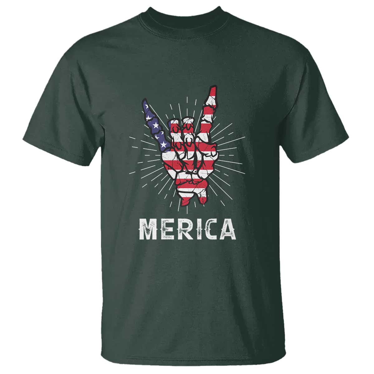 Rockin 4th Of July T Shirt Skeleton Hand American Flag Patriotic Day - Wonder Print Shop