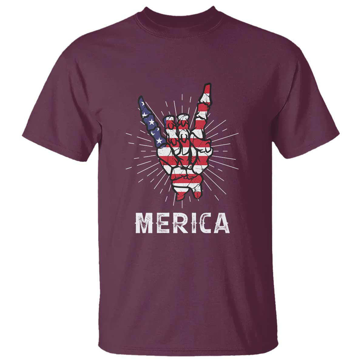 Rockin 4th Of July T Shirt Skeleton Hand American Flag Patriotic Day - Wonder Print Shop