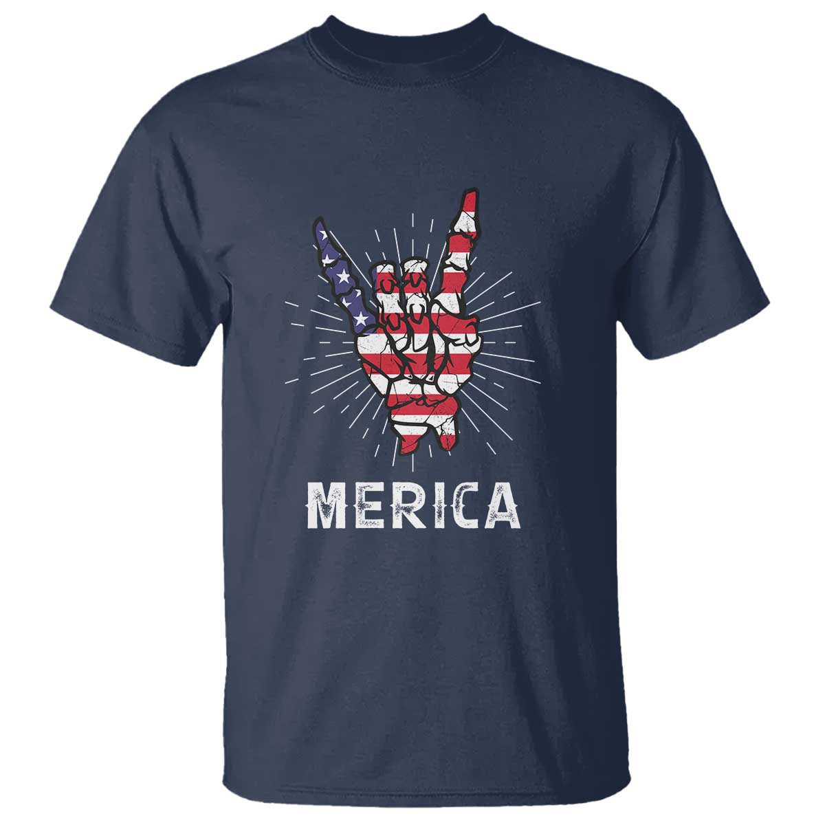 Rockin 4th Of July T Shirt Skeleton Hand American Flag Patriotic Day - Wonder Print Shop