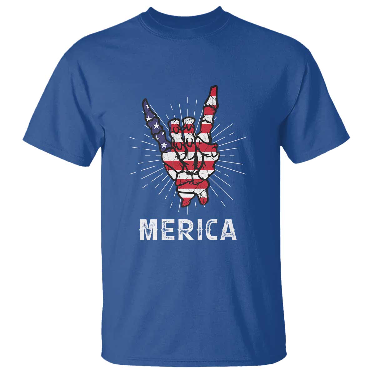 Rockin 4th Of July T Shirt Skeleton Hand American Flag Patriotic Day - Wonder Print Shop