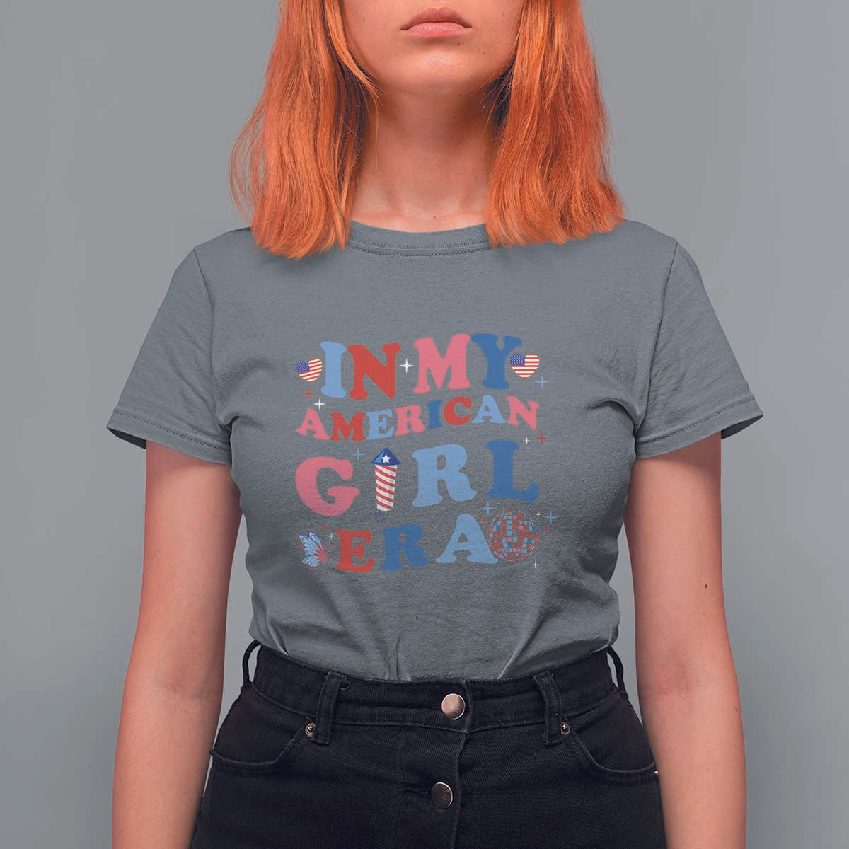 Fourth Of July T Shirt For Women In My American Girl Era Red White Blue Independence Day Peace - Wonder Print Shop