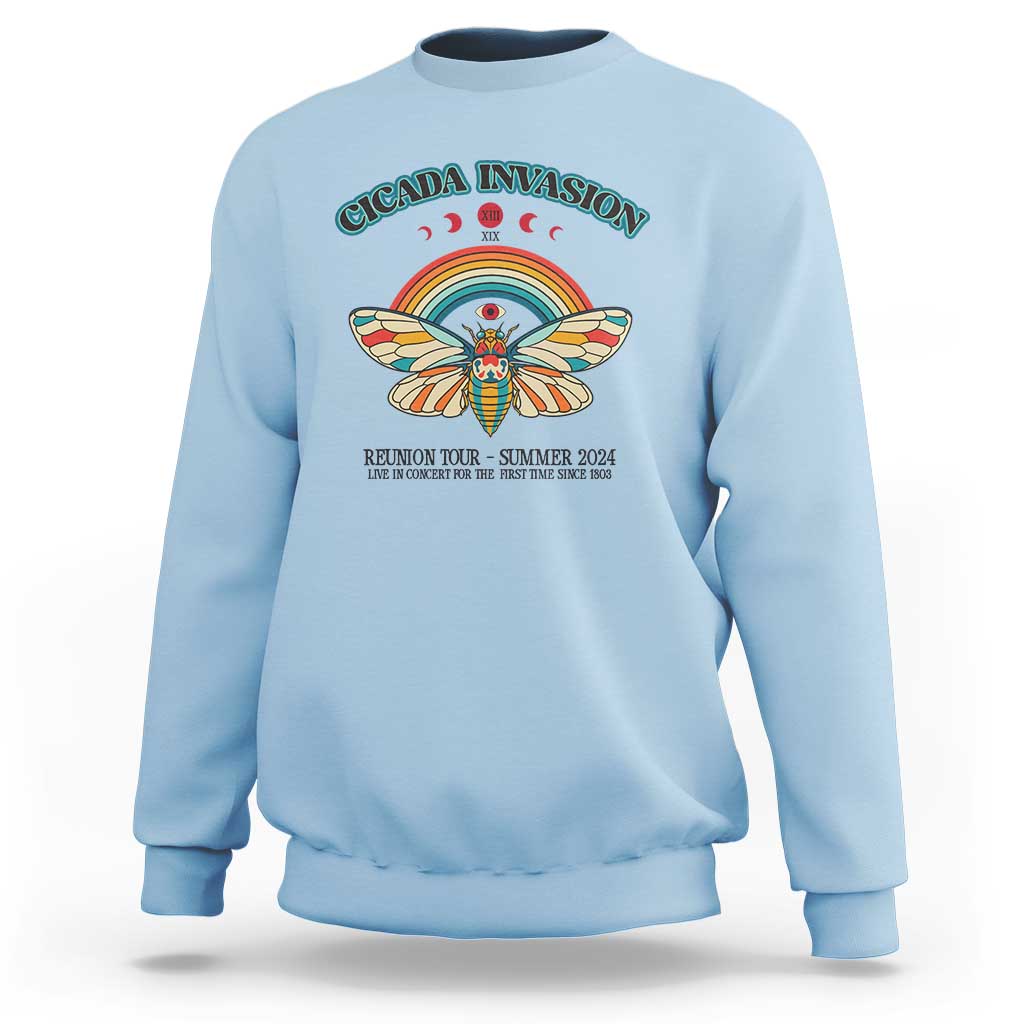 Cicada Invasion Reunion Tour Summer 2024 Sweatshirt Vintage Broods XIX & XIII Boho Style - Wonder Print Shop