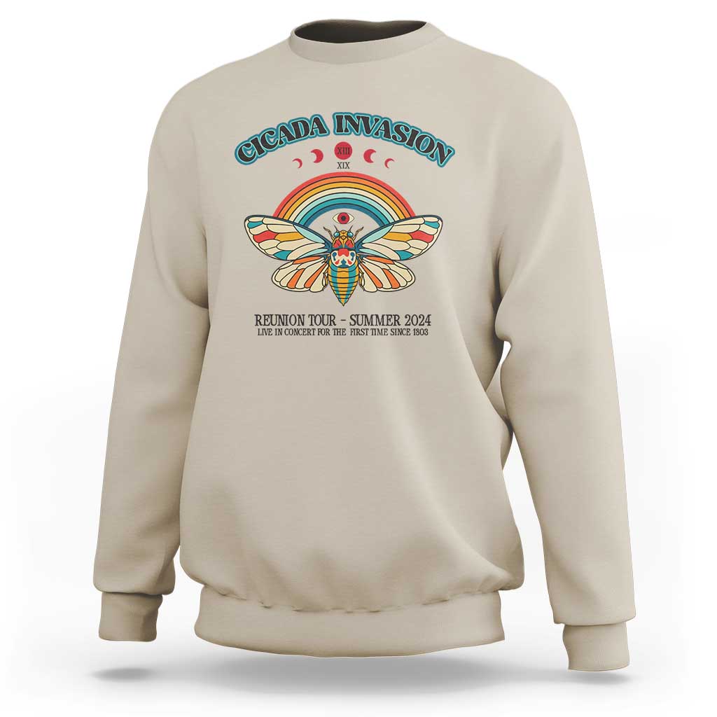 Cicada Invasion Reunion Tour Summer 2024 Sweatshirt Vintage Broods XIX & XIII Boho Style - Wonder Print Shop