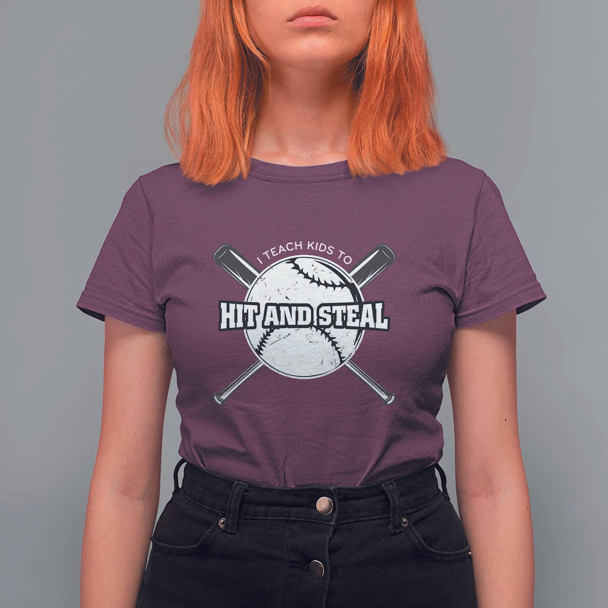 Baseball Dad T Shirt For Women I Teach Kids To Hit And Steal Bat Ball Coach - Wonder Print Shop