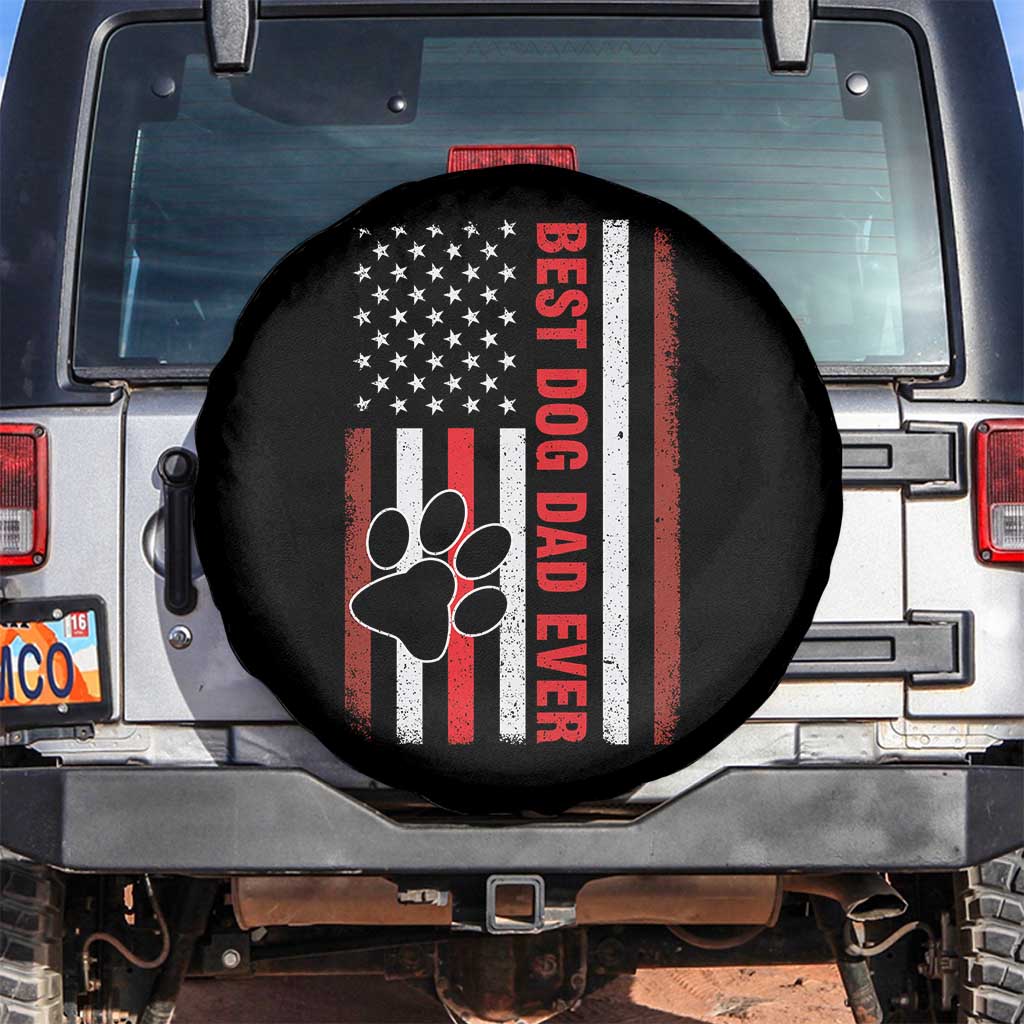 Funny Best Dog Dad Ever Spare Tire Cover Fathers Day Vintage American Flag Paw Prints
