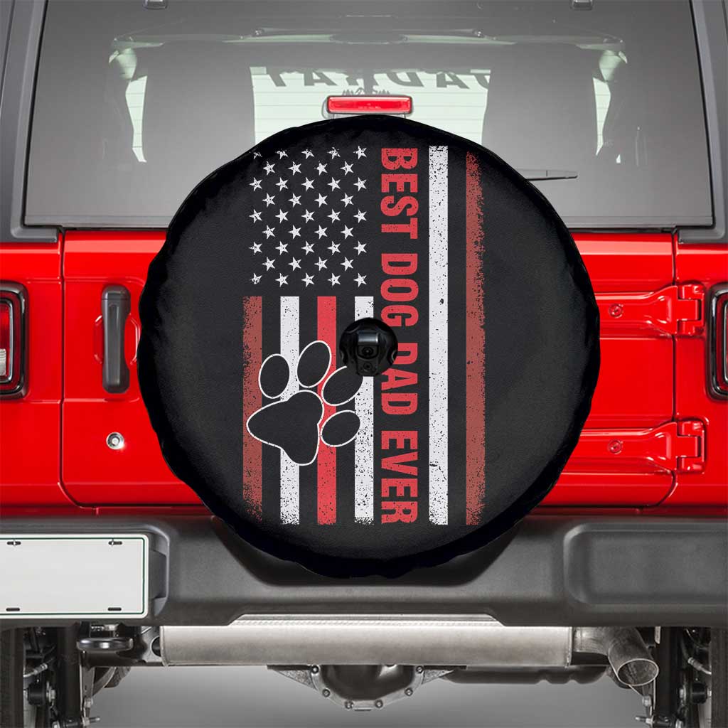Funny Best Dog Dad Ever Spare Tire Cover Fathers Day Vintage American Flag Paw Prints