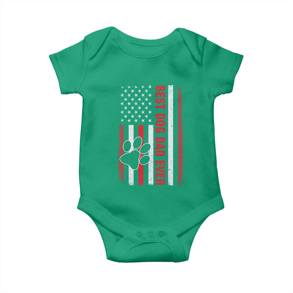 Funny Best Dog Dad Ever Baby Onesie Fathers Day Vintage American Flag Paw Prints