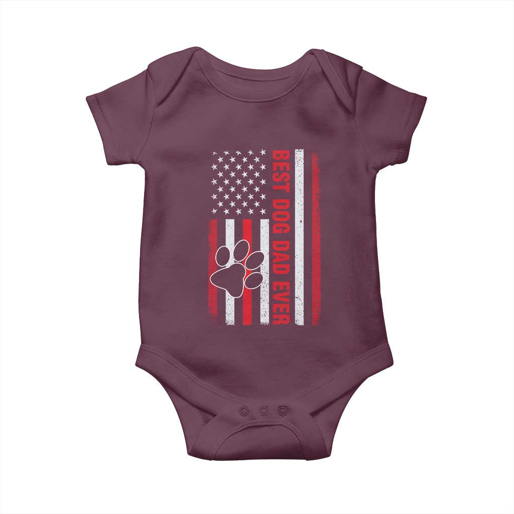Funny Best Dog Dad Ever Baby Onesie Fathers Day Vintage American Flag Paw Prints