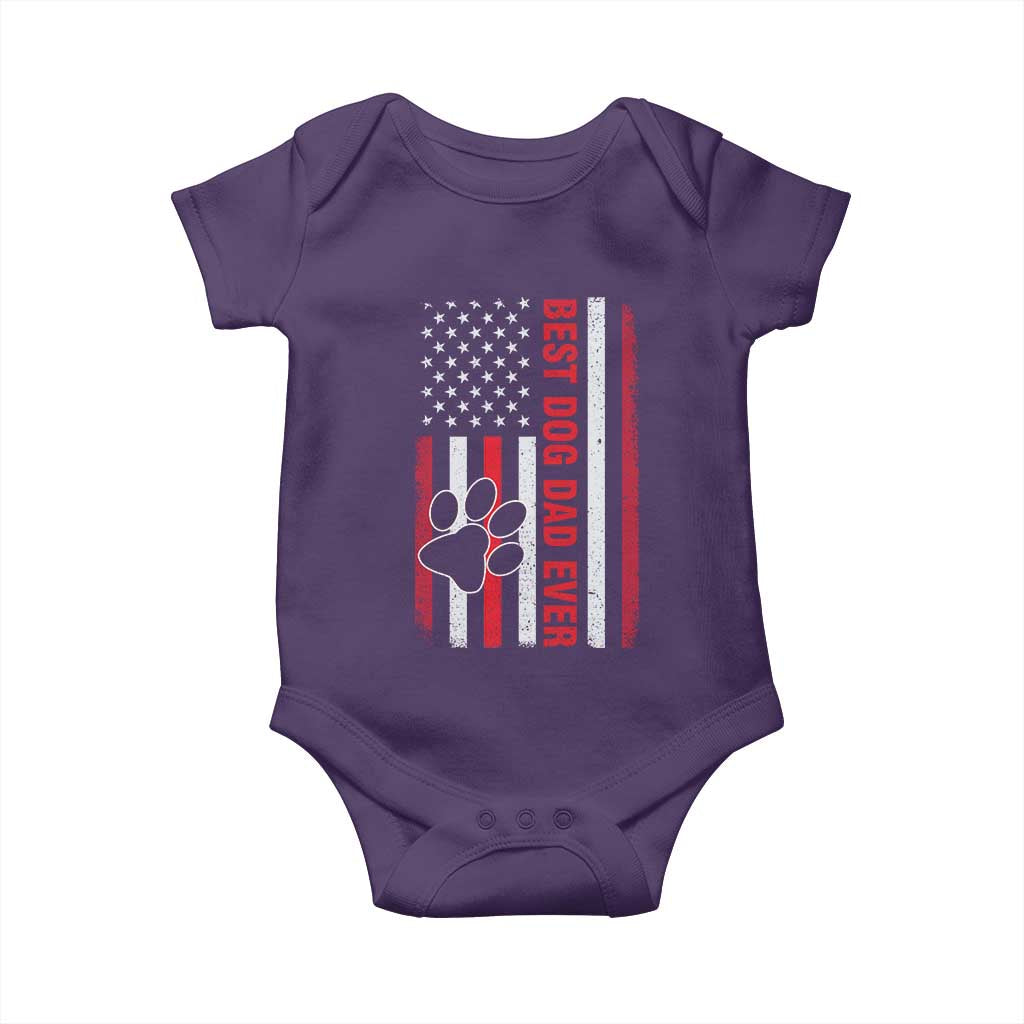 Funny Best Dog Dad Ever Baby Onesie Fathers Day Vintage American Flag Paw Prints